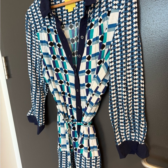 Maeve (Anthropologie) size 12 GUC Blue and White 3/4 Sleeve Crew Neck Dress - Picture 3 of 13